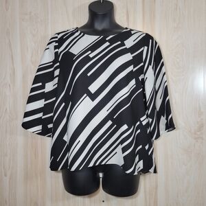 Vince Camuto Geometric Graphic Black & White Blouse Top Sz Lg